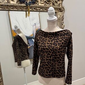 H&M Leopard Print off the shoulder Long Sleeve Top